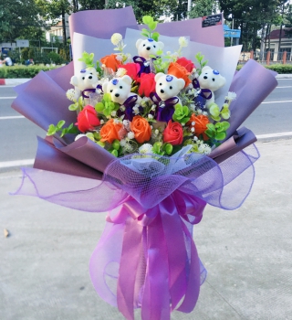 Bó sáp - gấu tông tím ngọt ngào cực rẻ đẹp cho ngày 20/10 và 20/11 
