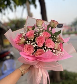 BÓ HOA HỒNG MÀU HỒNG SONG HỶ KẾT HỢP  BABY CỰC ĐÁNG YÊU TẶNG SINH NHẬT BẠN GÁI SIÊU RẺ TÂN UYÊN BÌNH DƯƠNG 
