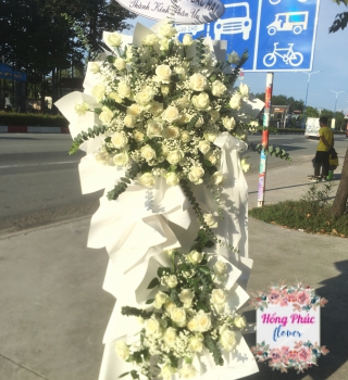 Hoa viếng hồng trắng kết hợp baby trắng và đôla cực sang ở Bình Dương 