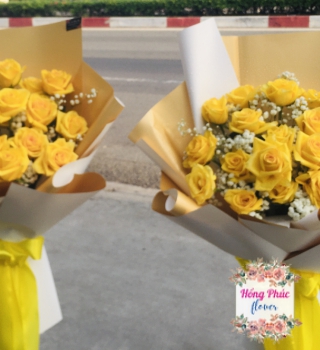 2 bó hoa Hồng vàng sang trọng tặng sếp, tặng đối tác, tặng người lớn tuổi