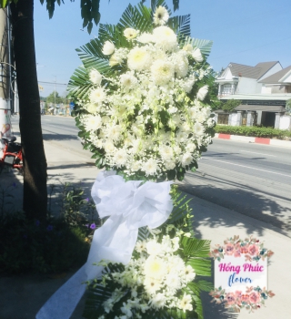 Kệ hoa viếng tông trắng với cúc Mangum cực sang, cực bền khu vực Bình Dương 