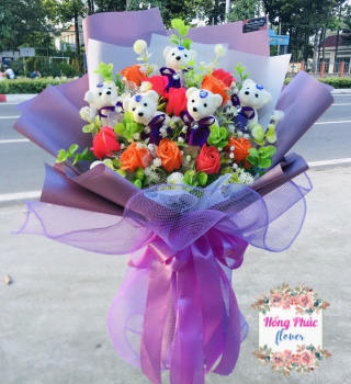 Bó sáp - gấu tông tím ngọt ngào cực rẻ đẹp cho ngày 20/10 và 20/11