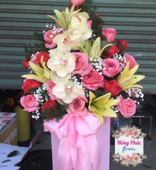 GIỎ HOA HỒNG PHỐI LY KHAI TRƯƠNG SIÊU XINH TÂN UYÊN