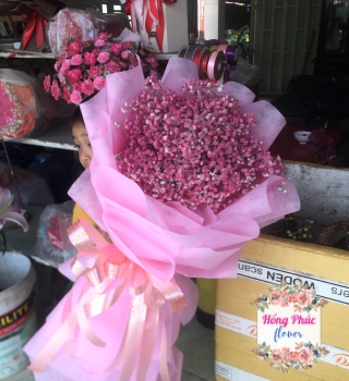 BÓ HOA BIBI HỒNG NHẠT TẶNG BẠN GÁI SIÊU XINH TÂN UYÊN