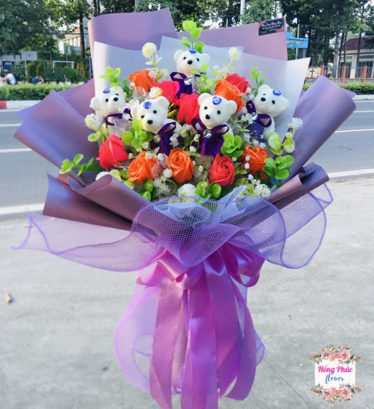 Bó sáp - gấu tông tím ngọt ngào cực rẻ đẹp cho ngày 20/10 và 20/11 