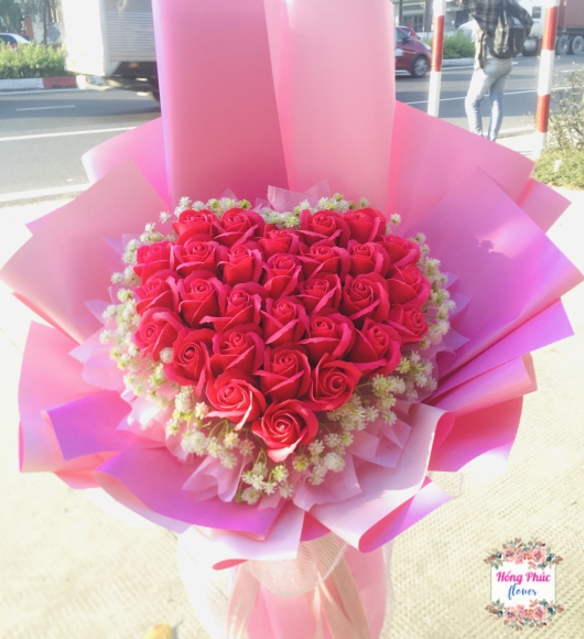 Bó sáp Hồng thơm phối baby cực xinh cho ngày phụ nữ và mọi dịp