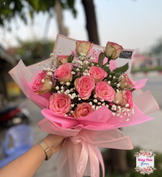 BÓ HOA HỒNG MÀU HỒNG SONG HỶ KẾT HỢP  BABY CỰC ĐÁNG YÊU TẶNG SINH NHẬT BẠN GÁI SIÊU RẺ TÂN UYÊN BÌNH DƯƠNG 