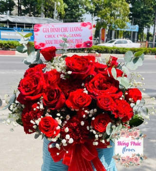 Giỏ hoa hồng đỏ khai trương 