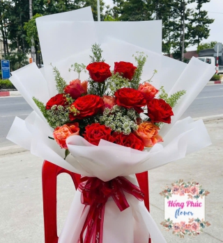 Hoa hồng bó đỏ cam