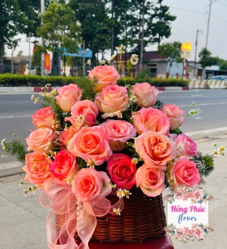 Giỏ hoa hồng cam 