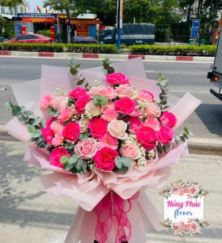 Hoa hồng bó màu hồng nữ tính