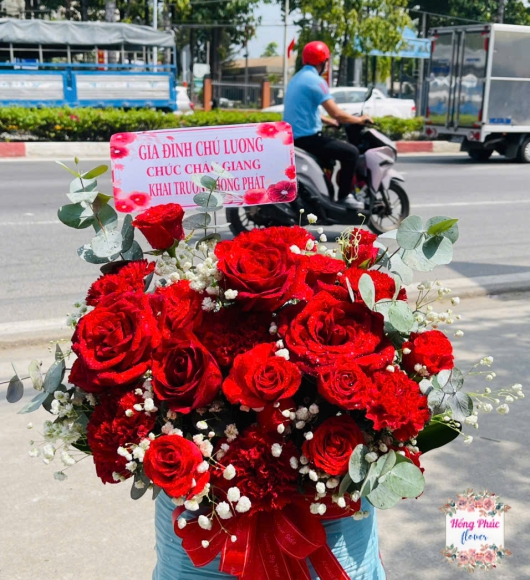 Giỏ hoa hồng đỏ khai trương 
