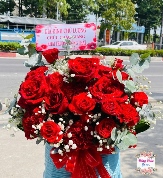 Giỏ hoa hồng đỏ khai trương 