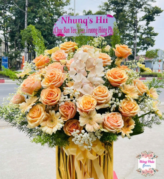 Giỏ hoa hồng cam khai trương