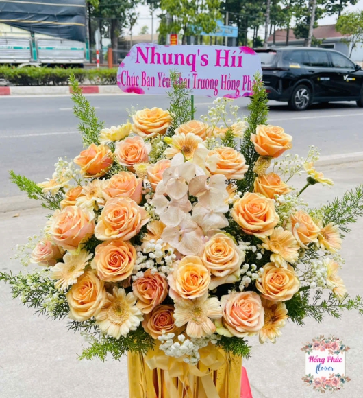 Giỏ hoa hồng cam khai trương