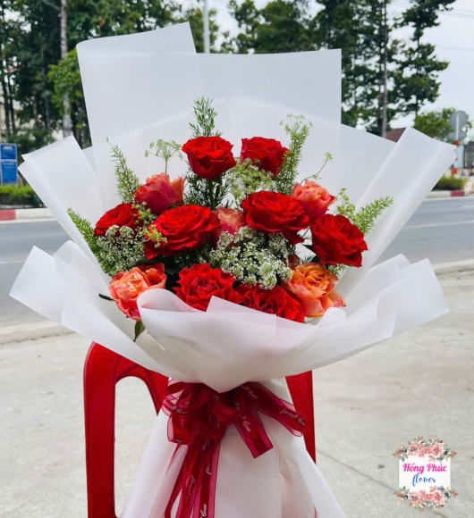 Hoa hồng bó đỏ cam