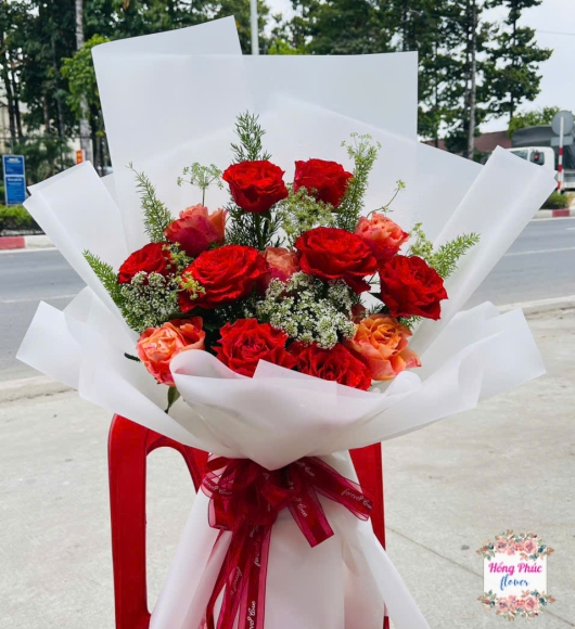 Hoa hồng bó đỏ cam