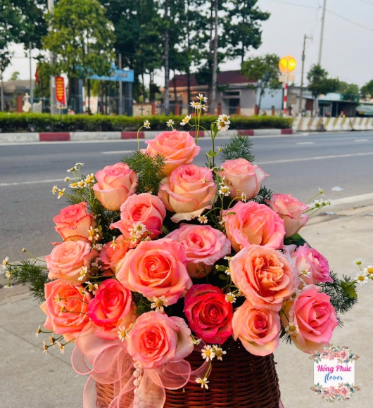 Giỏ hoa hồng cam 