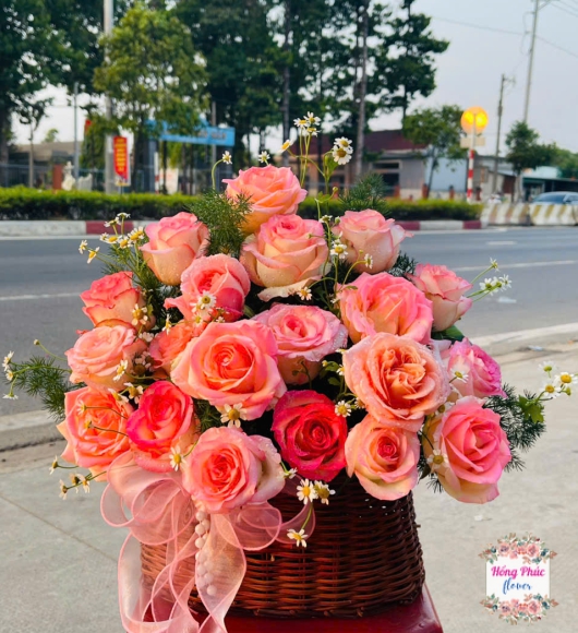 Giỏ hoa hồng cam 